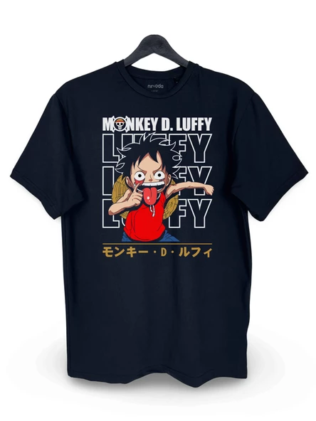 D Luffy One Piece Baskılı Loose Fit Bisiklet Yaka Unisex Tişört Anime Manga Siyah