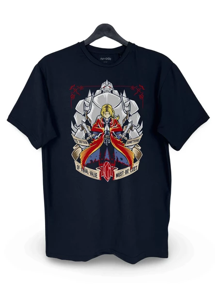 Edward Elric Fullmetal Alchemist Baskılı Loose Fit Bisiklet Yaka Unisex Tişört Anime Manga Siyah