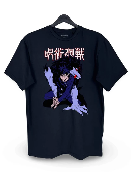 Megumi Divine Dog Jujutsu Kaisen Baskılı Loose Fit Bisiklet Yaka Unisex Tişört Anime Manga