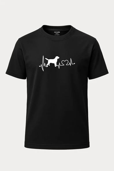 Köpek Dostum Kalp Atışı Baskılı Loose Fit Bisiklet Yaka Unisex Tişört Siyah