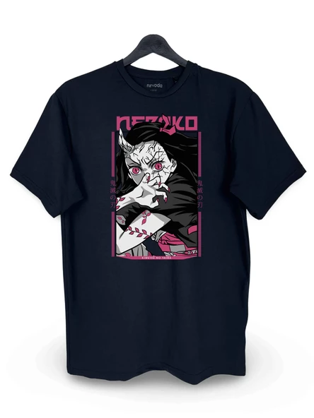 İblis Nezuko Demon Slayer Baskılı Loose Fit Bisiklet Yaka Unisex Tişört Anime Manga