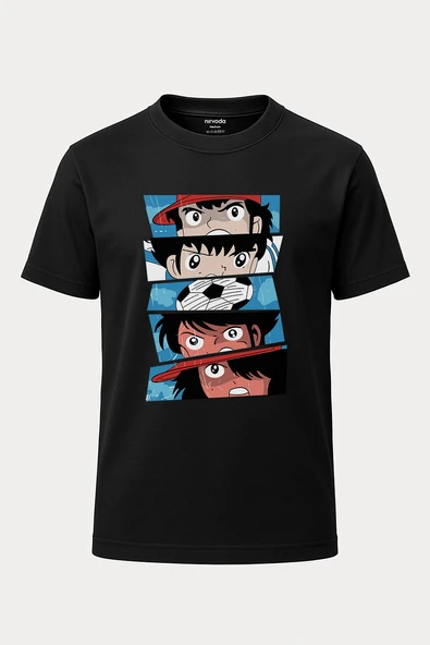 Tsubasa Baskılı Loose Fit Bisiklet Yaka Unisex Tişört Anime Manga