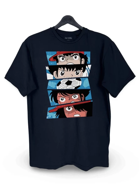 Tsubasa Baskılı Loose Fit Bisiklet Yaka Unisex Tişört Anime Manga