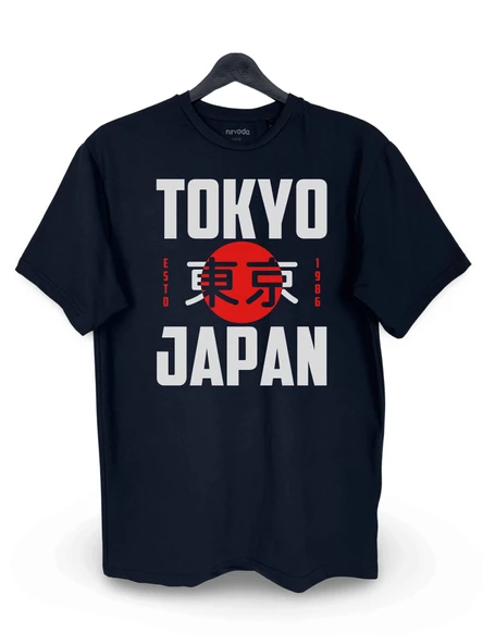 Tokyo 1986 Yazılı Baskılı Loose Fit Bisiklet Yaka Unisex Tişört Siyah