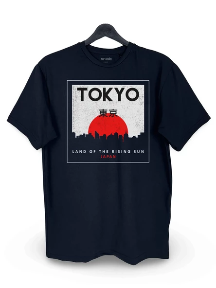 Tokyo Baskılı Loose Fit Bisiklet Yaka Unisex Tişört Siyah