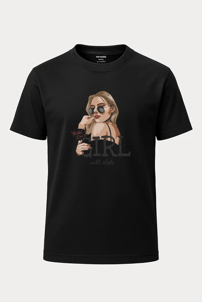 Stilist Tarz Kız Baskılı Loose Fit Bisiklet Yaka Unisex Tişört