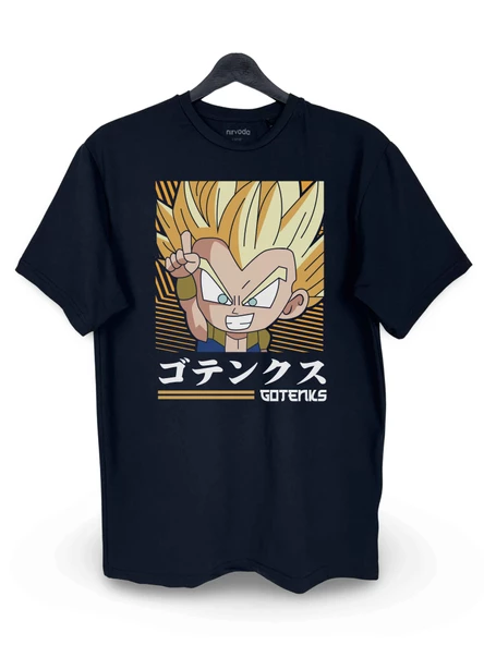 Gotenks Dragon Ball Baskılı Loose Fit Bisiklet Yaka Unisex Siyah Tişört Anime Manga