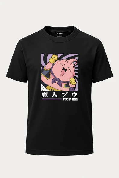 Majin Boo Dragon Ball Baskılı Loose Fit Bisiklet Yaka Unisex Siyah Tişört Anime Manga