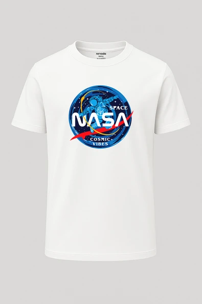 Kozmik Nasa Baskılı Loose Fit Bisiklet Yaka Unisex Tişört - Resim 5