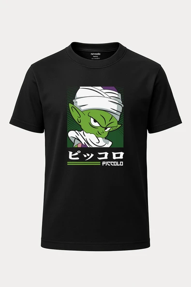 Piccolo Dragon Ball Baskılı Loose Fit Bisiklet Yaka Unisex Siyah Tişört Anime Manga