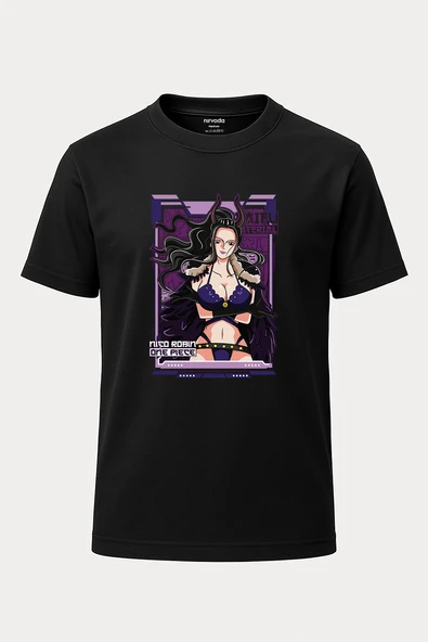 Nico Robin One Piece Baskılı Loose Fit Bisiklet Yaka Unisex Tişört Anime Manga - 1