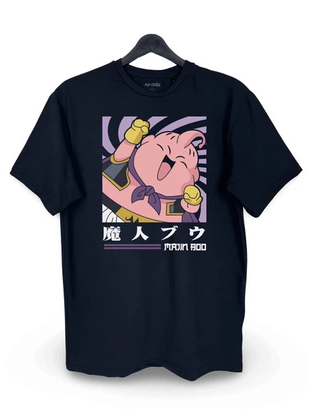 Majin Boo Dragon Ball Baskılı Loose Fit Bisiklet Yaka Unisex Siyah Tişört Anime Manga