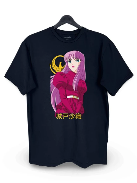 Saori Kido Athena Saint Seiya Baskılı Loose Fit Bisiklet Yaka Unisex Tişört Anime Manga