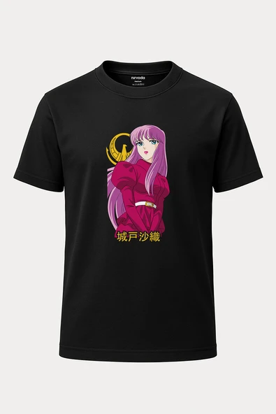 Saori Kido Athena Saint Seiya Baskılı Loose Fit Bisiklet Yaka Unisex Tişört Anime Manga