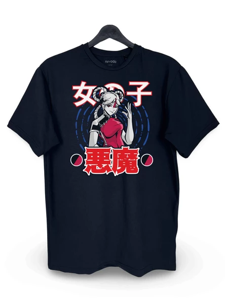 Japon Anime Kızı Baskılı Loose Fit Bisiklet Yaka Unisex Tişört