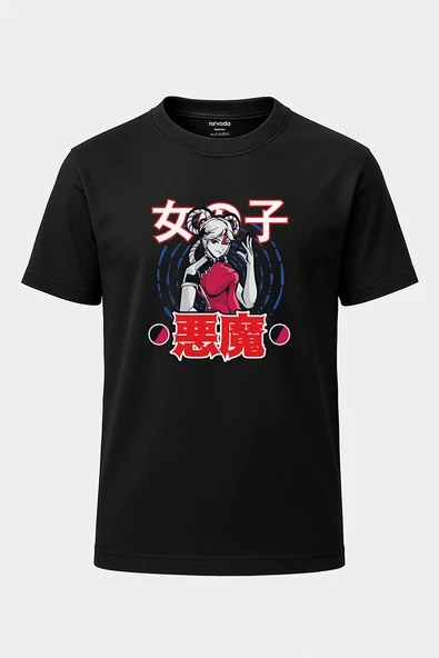 Japon Anime Kızı Baskılı Loose Fit Bisiklet Yaka Unisex Tişört