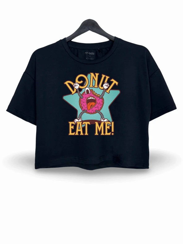 Donut Ye Beni Baskılı Oversize Crop Tişört