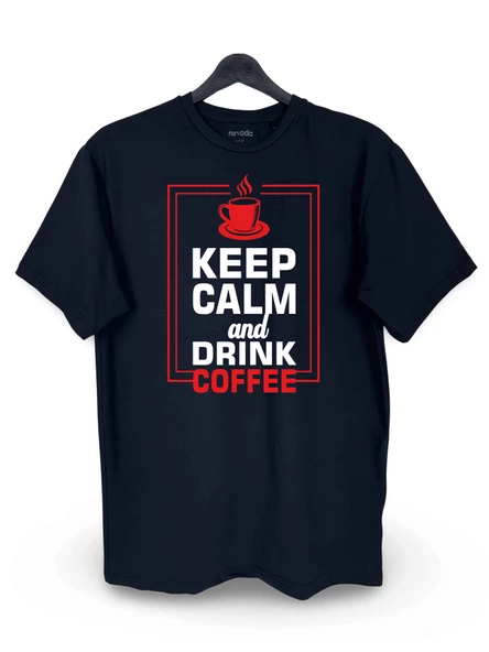 Keep Calm Coffee Kahve Baskılı Loose Fit Bisiklet Yaka Unisex Tişört Siyah