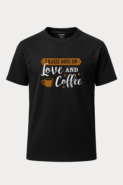 Love Coffee Kahve Aşkı Baskılı Loose Fit Bisiklet Yaka Unisex Tişört Siyah