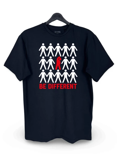 Be Different Farklı Ol Motivasyon Baskılı Loose Fit Bisiklet Yaka Unisex Tişört Siyah