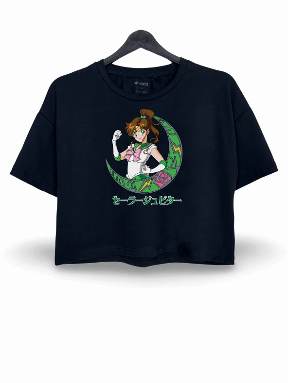 Sailor Moon Jüpiter Baskılı Oversize Crop Tişört