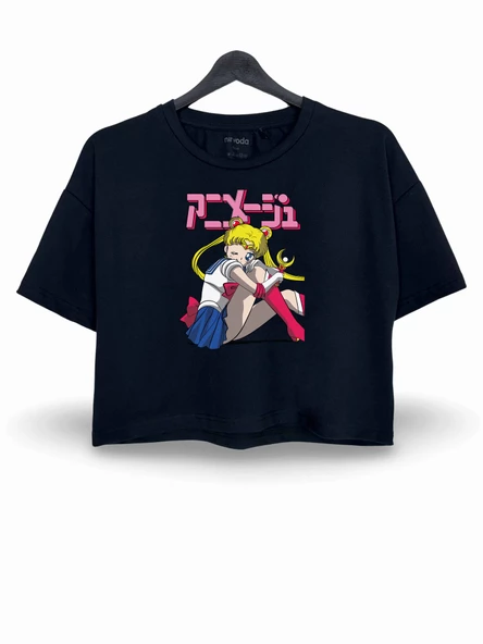 Sailor Moon Serenity Ay Savaşçısı Baskılı Oversize Crop Tişört