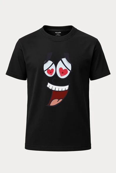 Aşık Smile Emoji Baskılı Loose Fit Bisiklet Yaka Unisex Tişört