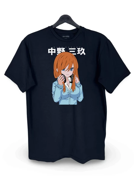 Miku Nakano Baskılı Loose Fit Bisiklet Yaka Unisex Tişört Siyah