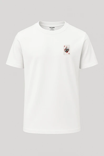 Kurukafa İskambil Baskılı Loose Fit Bisiklet Yaka Unisex Tişört - Resim 5