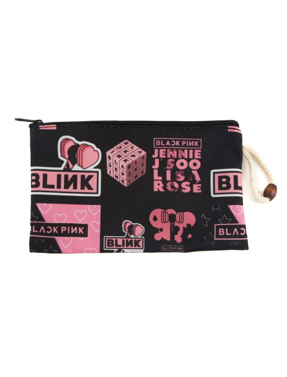 Blackpink K-Pop Desenli Kalemlik Fermuarlı Makyaj Çantası Orta Boy 12cm X 20cm