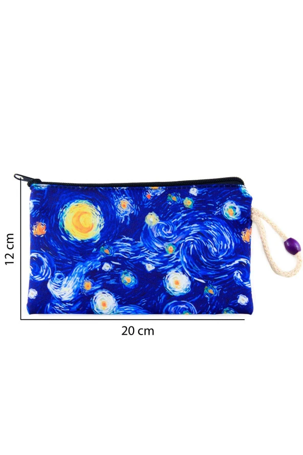 Yıldızlı Gece Tablosu Desenli Van Gogh Kalemlik Fermuarlı Makyaj Çantası Orta Boy 12cm X 20cm - 3