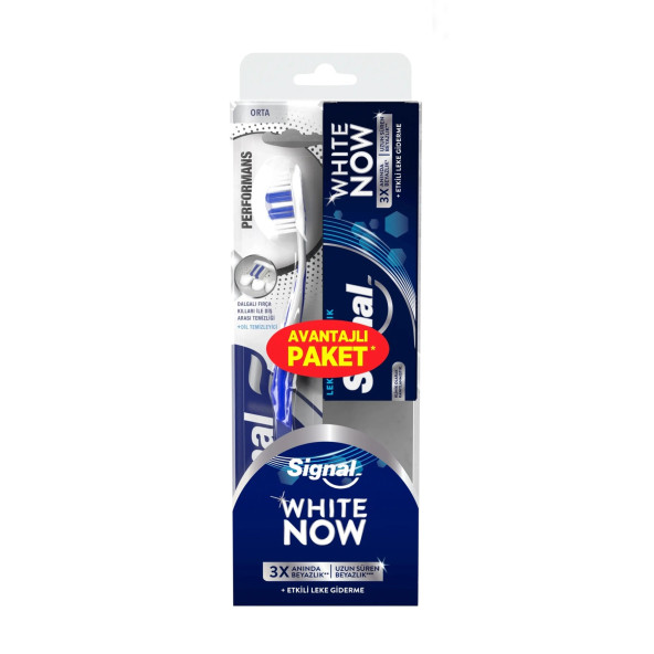 Signal White Now Diş Macunu (Lekesiz Temizlik 50 ml.) + Signal Performans Diş Fırçası (Orta)