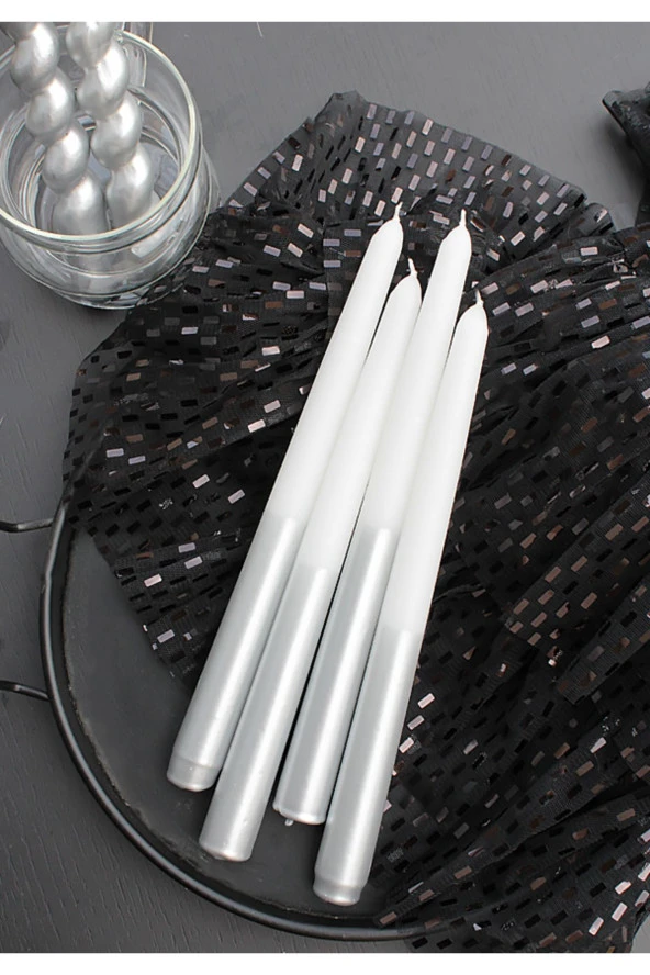 Sanat Sepet İşleri Çizgi Sedefli Parlak Konik Şamdan Mum - 4' lü ve 2' li