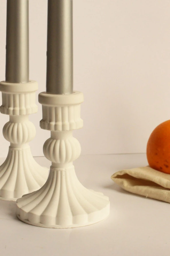 Sanat Sepet İşleri 2' li Beton Şamdan Mumluk - 2' li Şamdan Mum Seti - 2