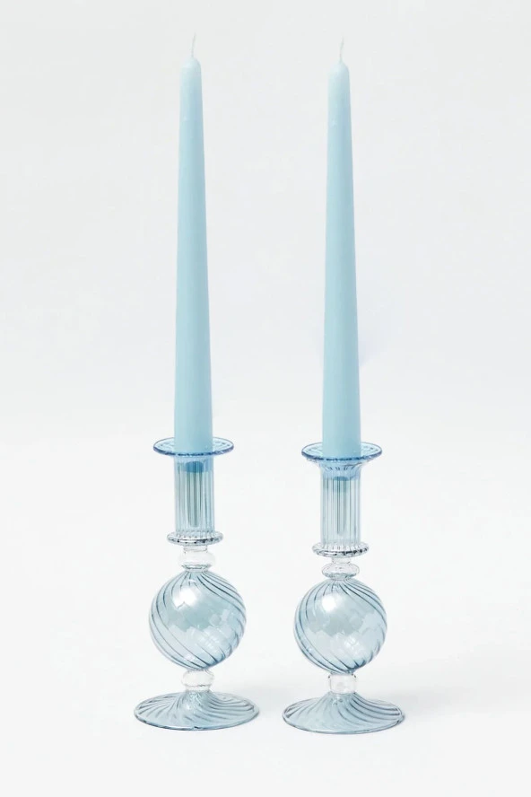 Sanat Sepet İşleri Pastel Renk Konik Şamdan Mum - 2' Li Set