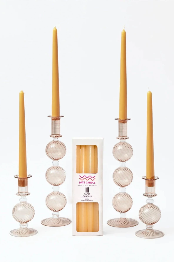 Sanat Sepet İşleri Pastel Renk Konik Şamdan Mum - 4' Lü Set