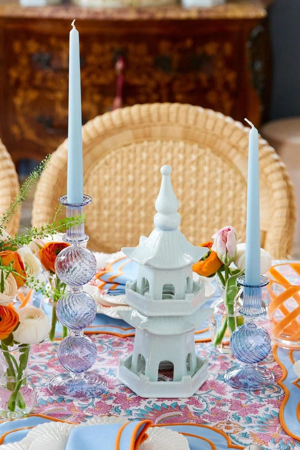 Sanat Sepet İşleri Pastel Renk Konik Şamdan Mum - 2' Li Set - 2