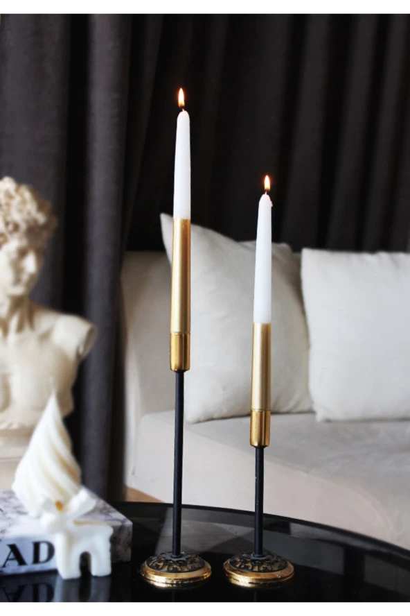 Sanat Sepet İşleri Çizgi Sedefli Parlak Konik Şamdan Mum - 4' lü ve 2' li - Resim 2