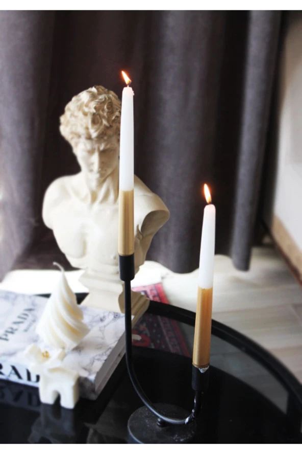 Sanat Sepet İşleri Çizgi Sedefli Parlak Konik Şamdan Mum - 4' lü ve 2' li - Resim 3