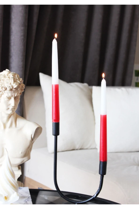 Sanat Sepet İşleri Çizgi Sedefli Parlak Konik Şamdan Mum - 4' lü ve 2' li - 2