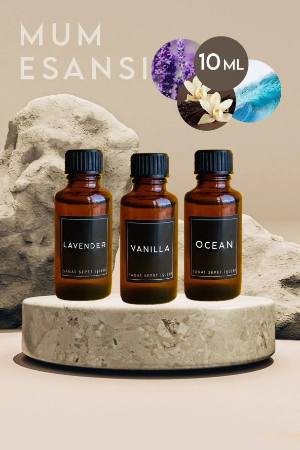 Sanat Sepet İşleri 3' Lü Lavanta Vanilya Okyanus Kokulu Mum Esans Seti