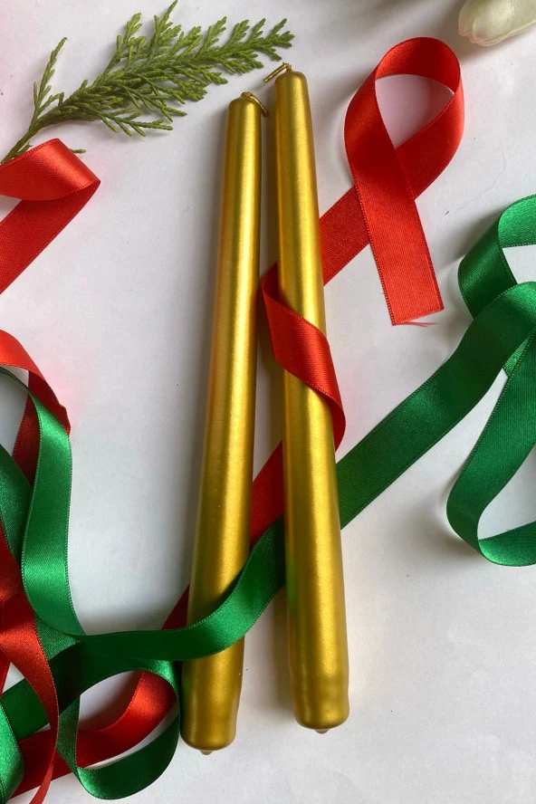 Sanat Sepet İşleri Premium Yılbaşı Özel Gold Renk Sedefli Kokulu Konik Şamdan Mum - 2'li Set