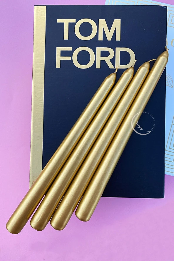 Sanat Sepet İşleri Premium Seri Kokulu Gold Rengi Sedefli Konik Şamdan Mum - 4'lü Set - 2