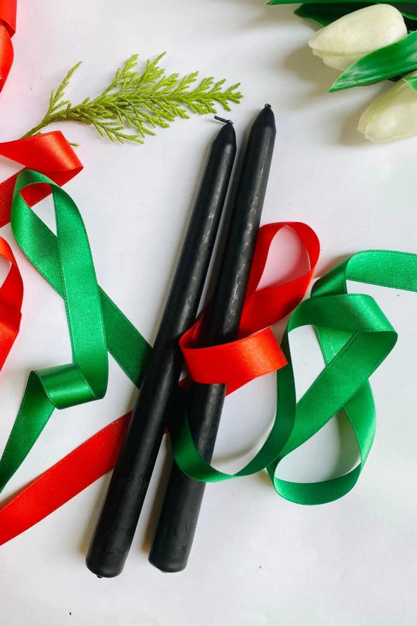 Sanat Sepet İşleri Premium Yılbaşı Özel Siyah Renk Kokulu Konik Şamdan Mum - 2'li Set