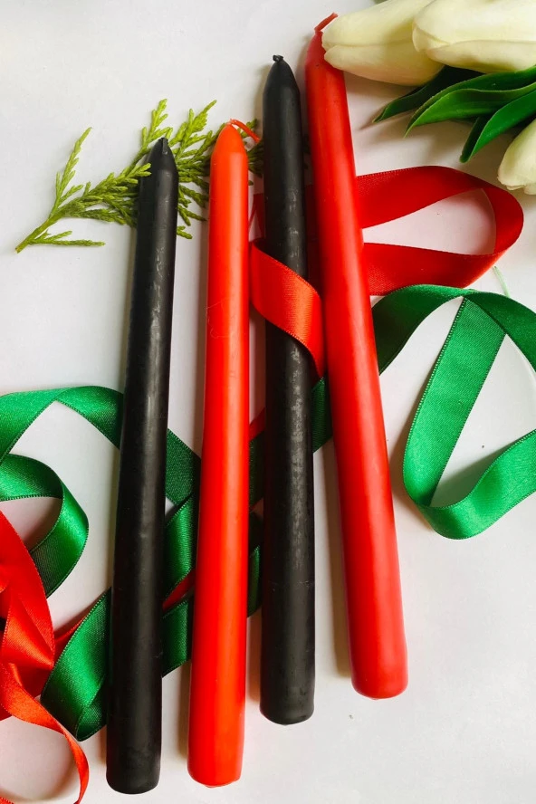 Sanat Sepet İşleri Premium Yılbaşı Özel Siyah + Kırmızı Renk Kokulu Konik Şamdan Mum - 4'lü Set