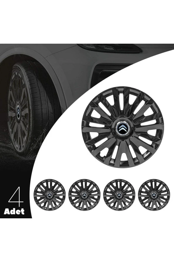 Citroen Ami 14 Inç Uyumlu Jant Kapağı Amblemli Piano Black 4'lü Takım 208 Siyah 4911syhcitroen - 3