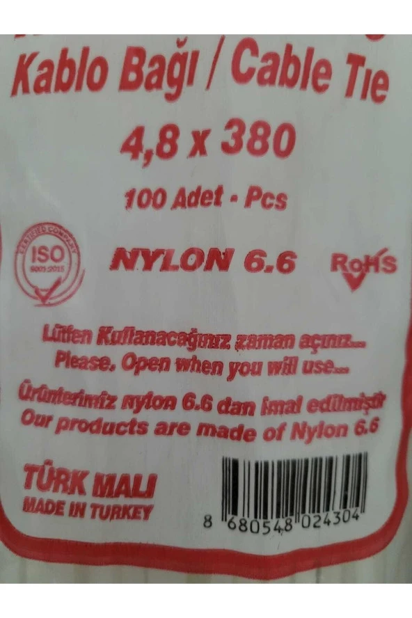 Plastik Beyaz Cırt Kelepçe 4,8x380 cırt100byz - Resim 3