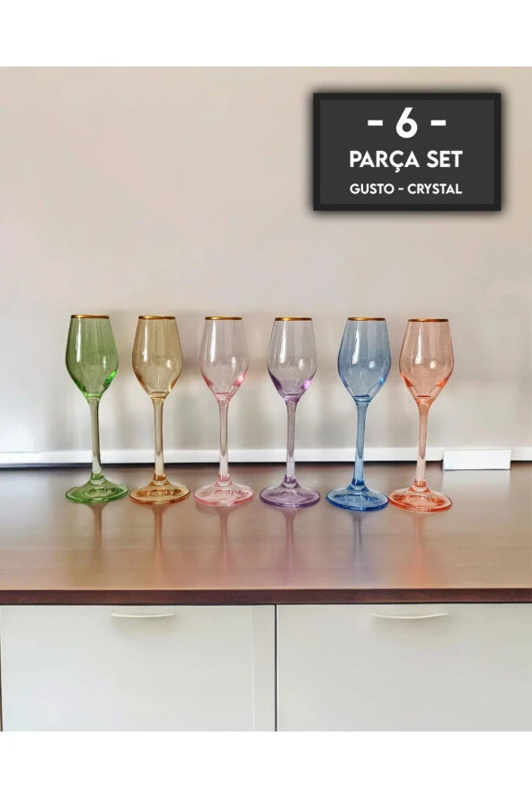 New Year Kristal 6 Kişilik Kahve Yanı Renkli Su Bardağı Takımı Seti