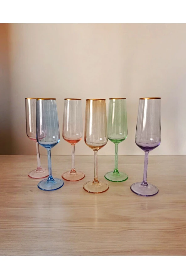 Allegra Renkli El Dekorlu 6 Kişilik Kahve Yanı Cam Su Bardağı Su Takımı Seti