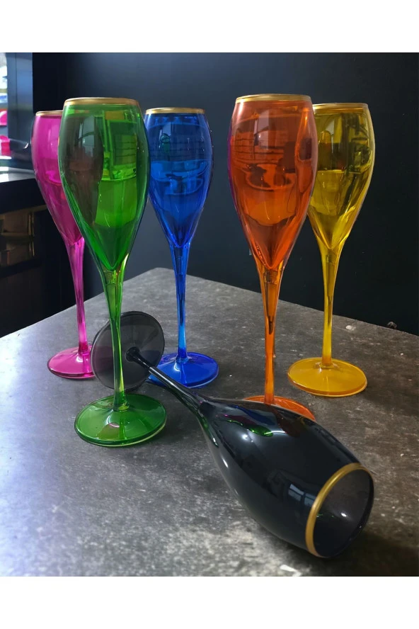 New Year Monte Carlo Kahve Yanı 6 Renkli Su Ve Meşrubat Bardağı 6'lı Seti